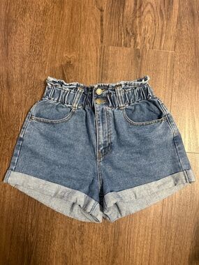 Forever 21 Ruffled High Waist Cuffed Denim Shorts - Blue